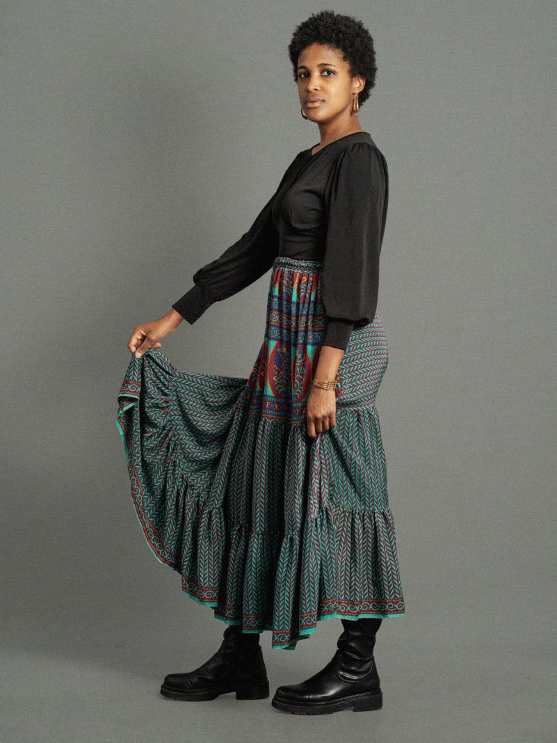 Gonna lunga rosso e azzurro - Bikaner