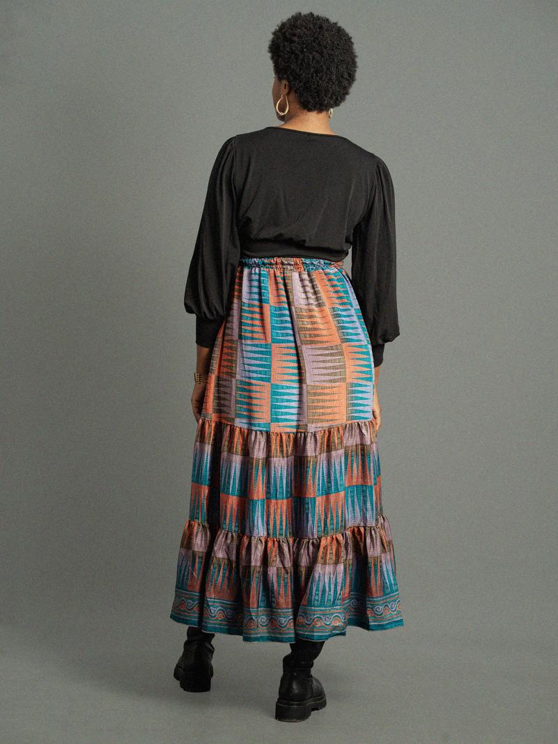 Gonna lunga azzurro e arancione - Bikaner