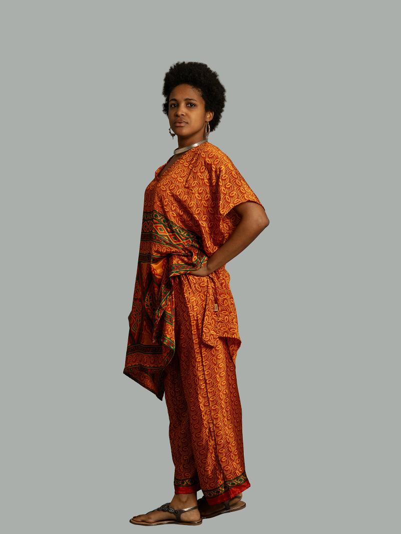 Caftano e pantalone rosso e arancione - Jaisalmer