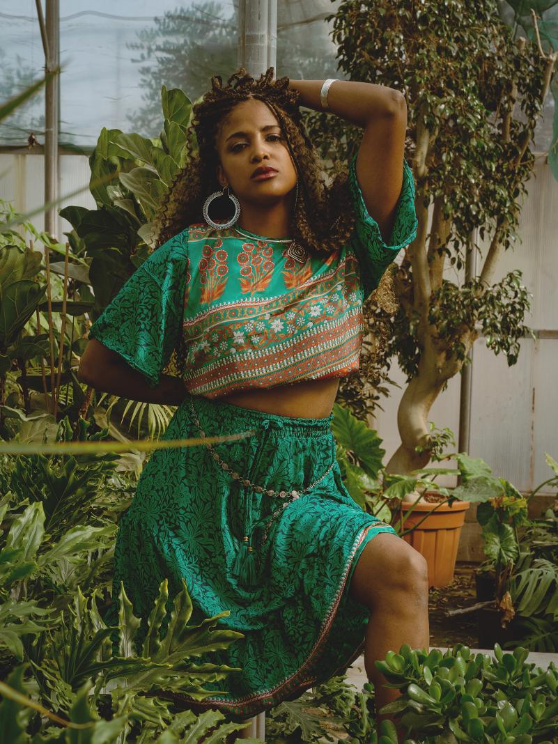 Top e gonna tre quarti verde - Gange