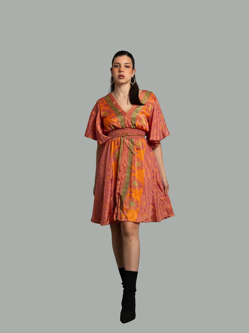 Abitino con maniche corte arancione e linee viola - Haryana