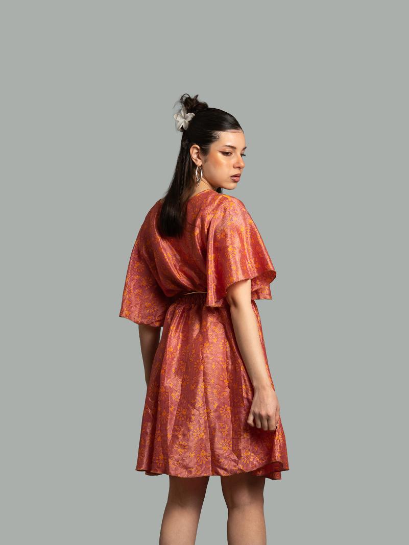 Abitino con maniche corte arancione e linee viola - Haryana