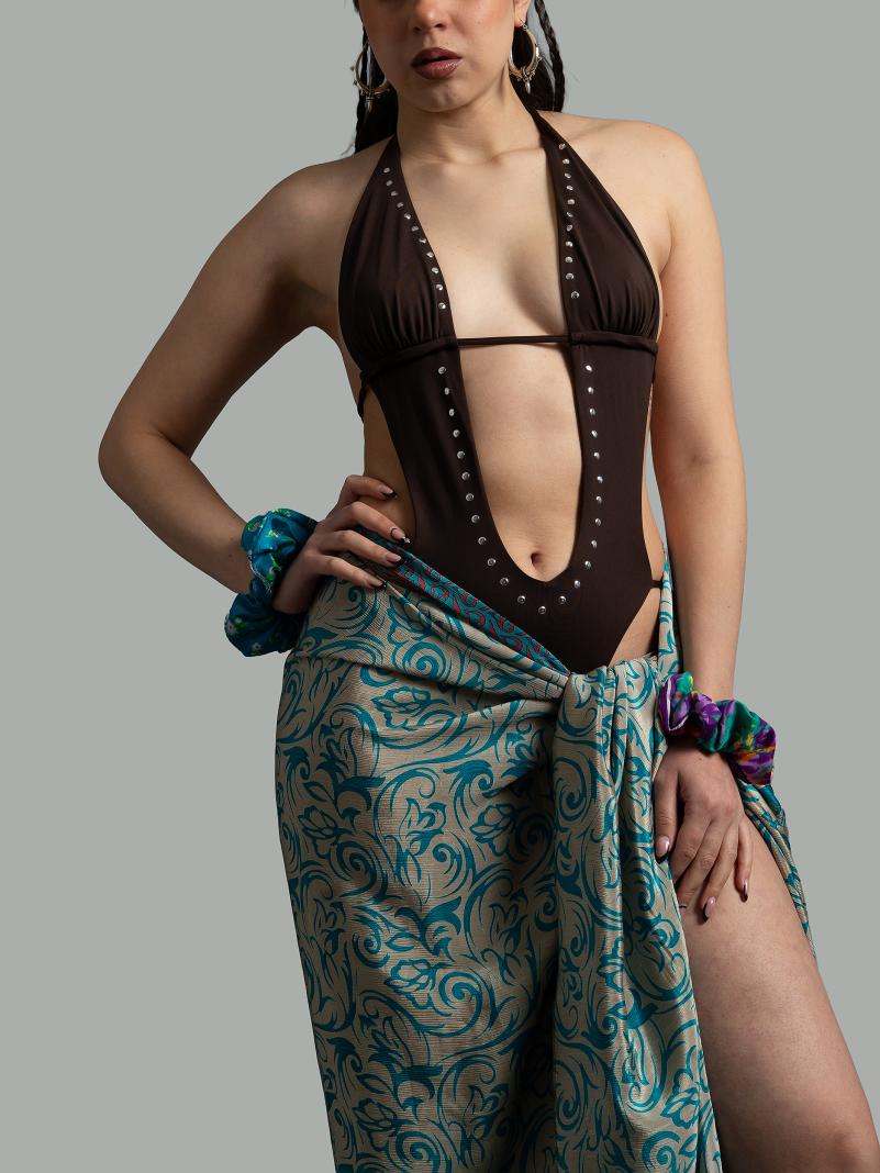 Pareo beige e azzurro - Sari vintage