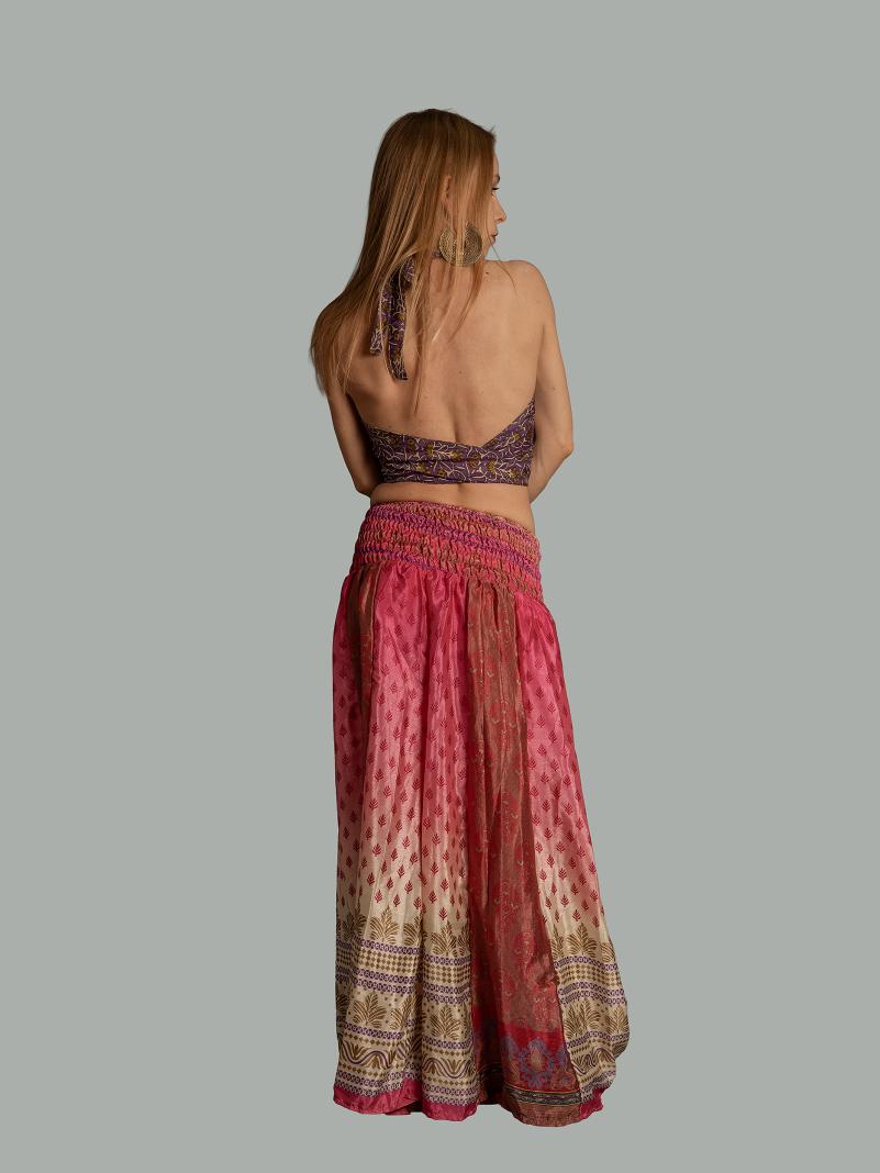 Pantalone etnico a palazzo doppia fantasia fucsia – Loto