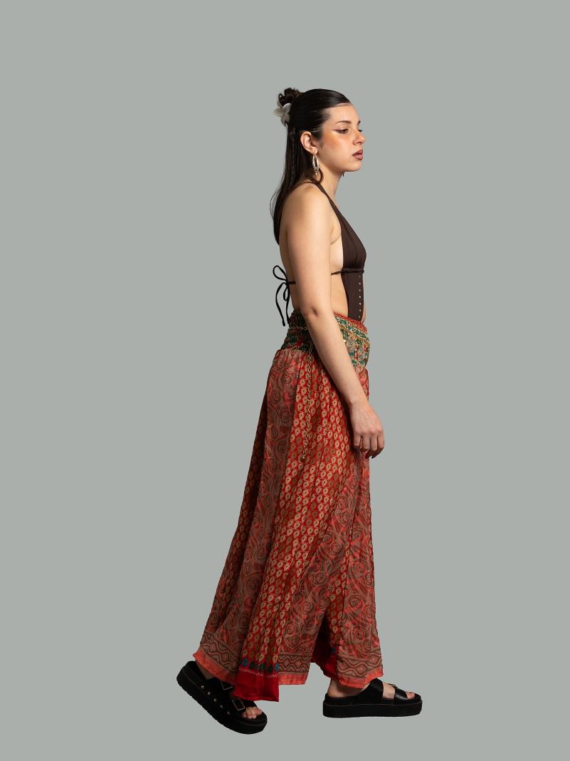 Pantalone etnico a palazzo doppia fantasia rosso e rosa – Loto