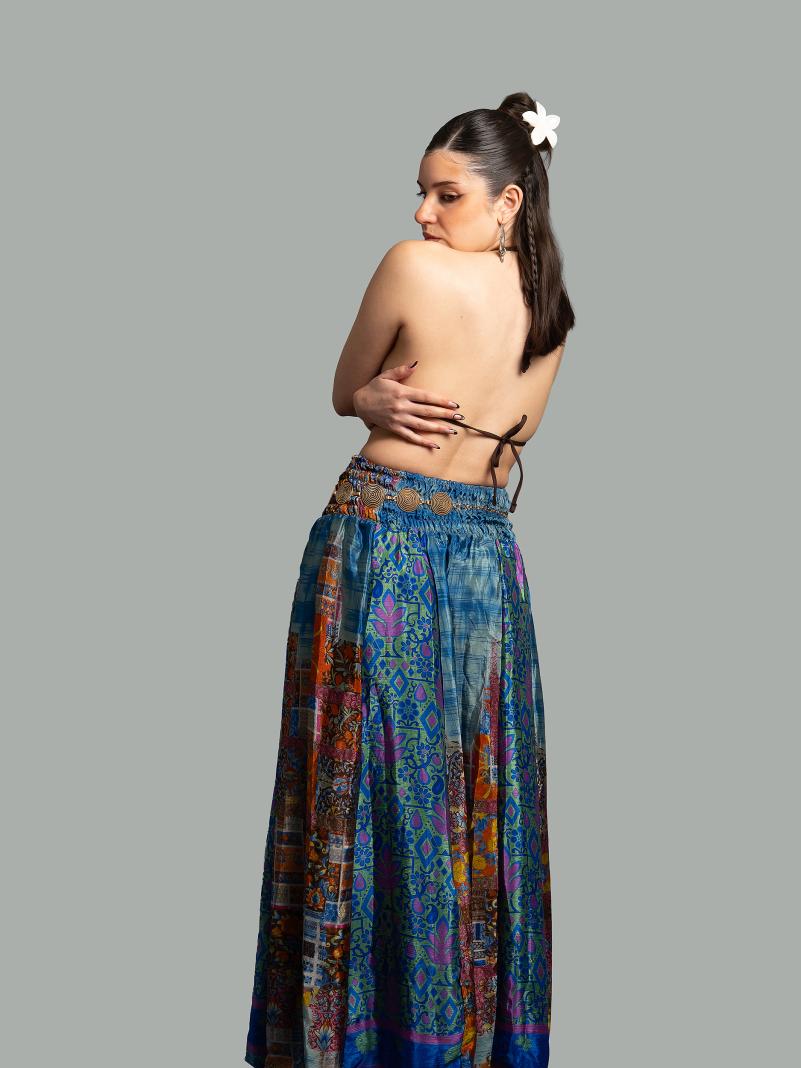 Pantalone etnico a palazzo doppia fantasia blu – Loto