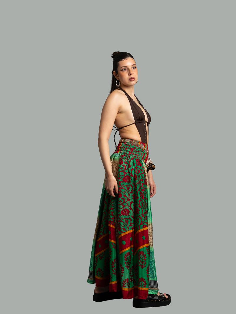 Pantalone etnico a palazzo doppia fantasia rosso e verde – Loto