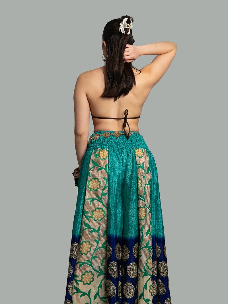 Pantalone etnico a palazzo doppia fantasia azzurro – Loto