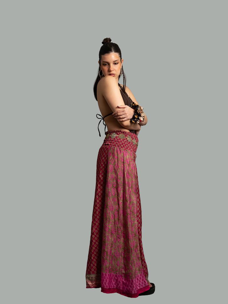 Pantalone etnico a palazzo doppia fantasia rosa – Loto
