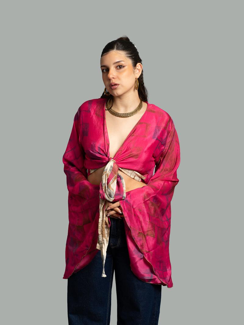 Wrap Top Manica larga fucsia – Gandhi
