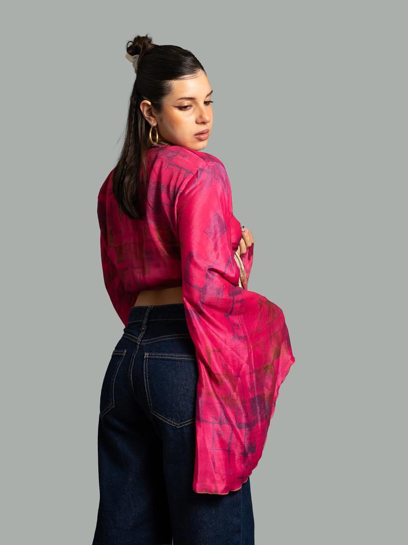Wrap Top Manica larga fucsia – Gandhi