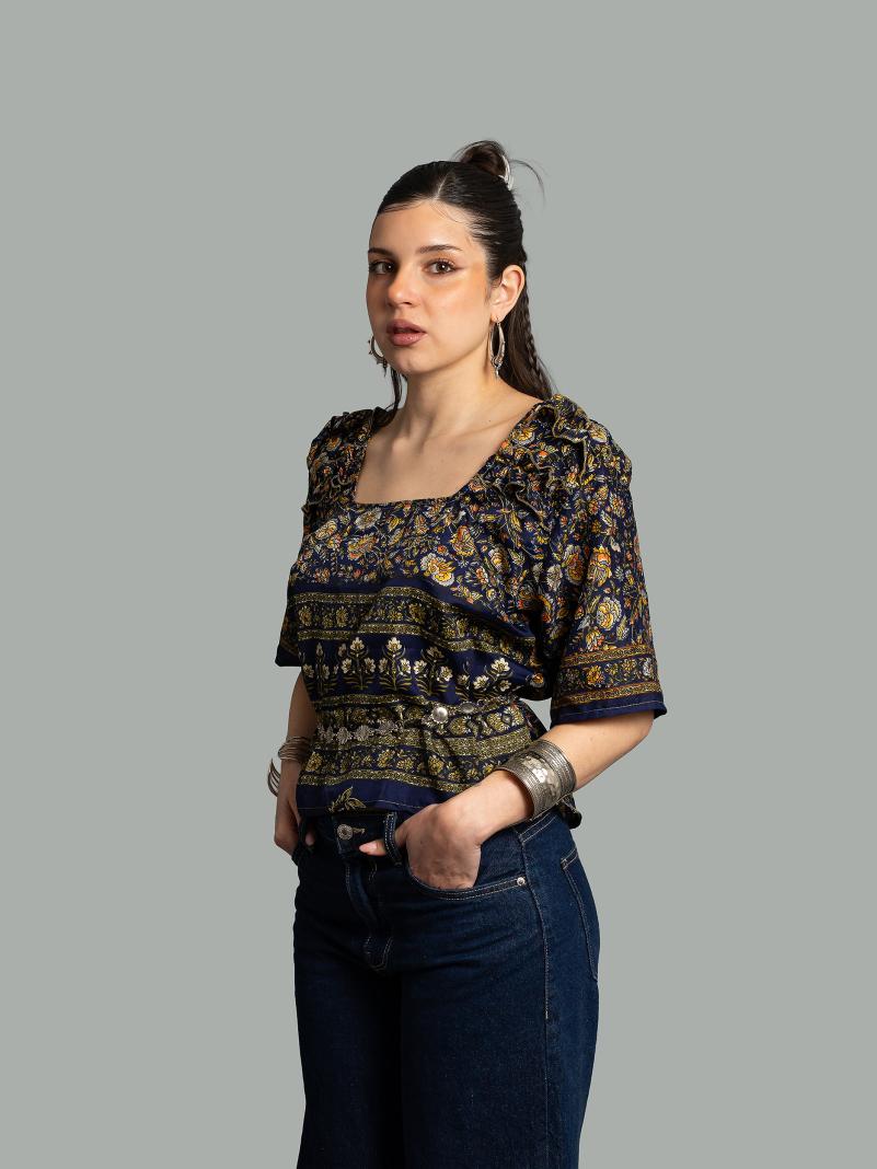 Choli Top Tradizionale blu notte