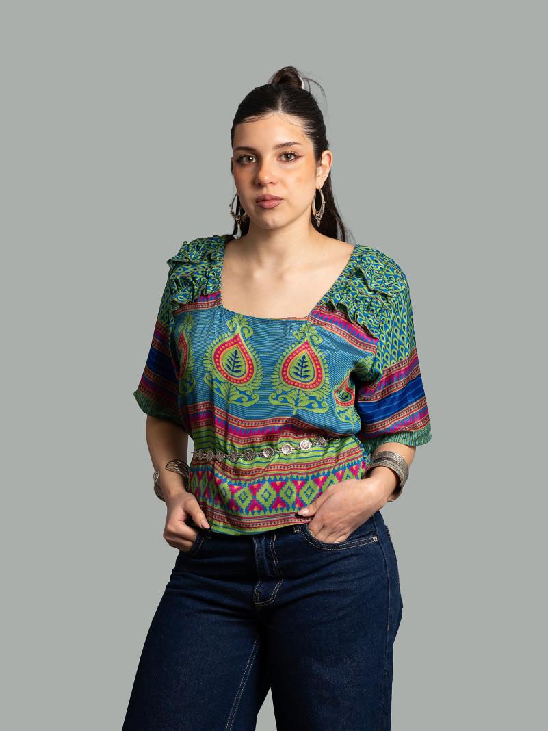 Choli Top Tradizionale blu e verde