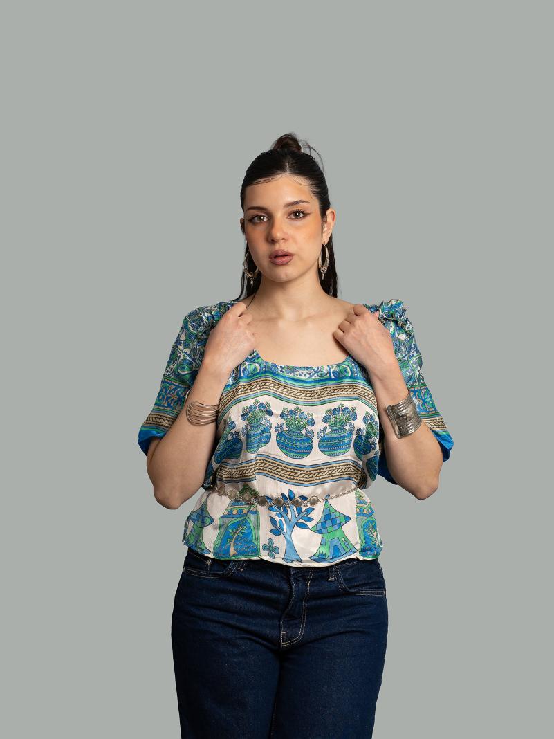 Choli Top Tradizionale azzurro