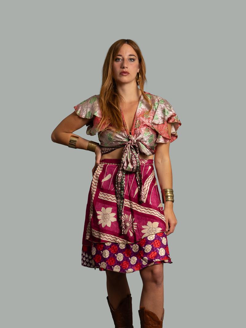 Mini Gonna etnica a portafoglio fucsia – Shiva
