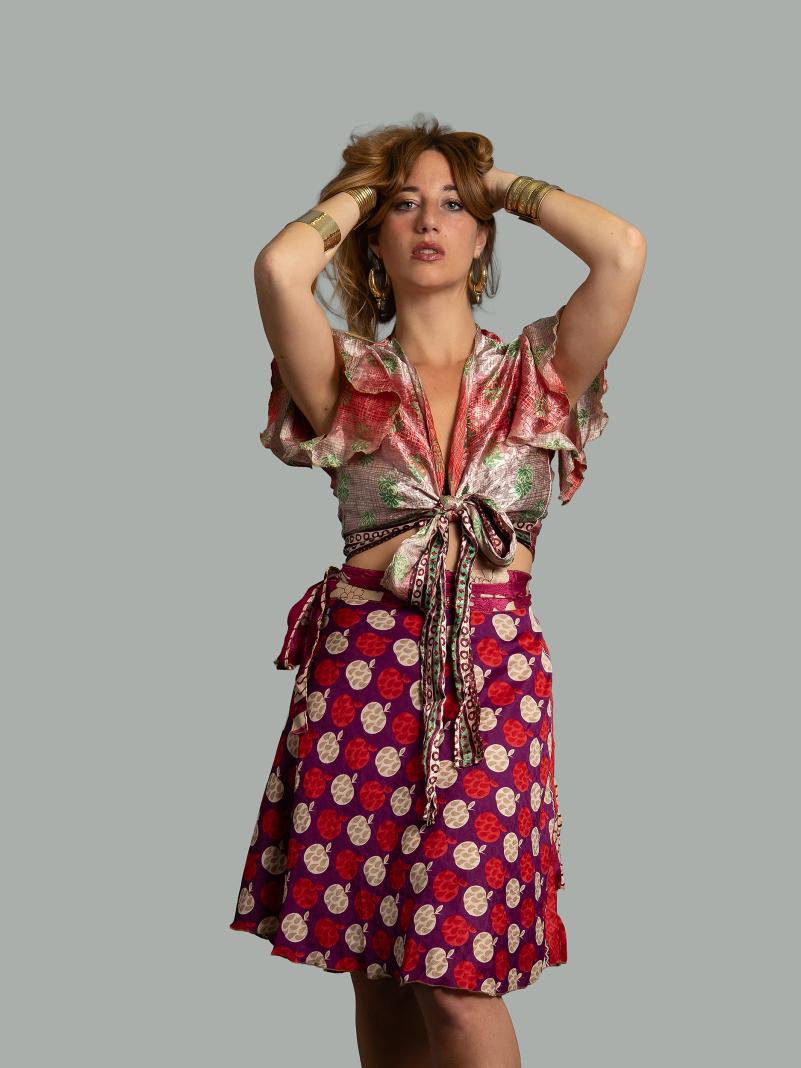 Mini Gonna etnica a portafoglio fucsia – Shiva