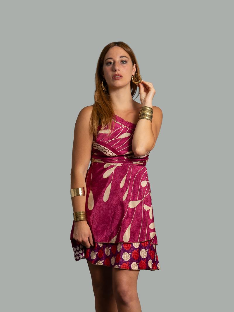 Mini Gonna etnica a portafoglio fucsia – Shiva