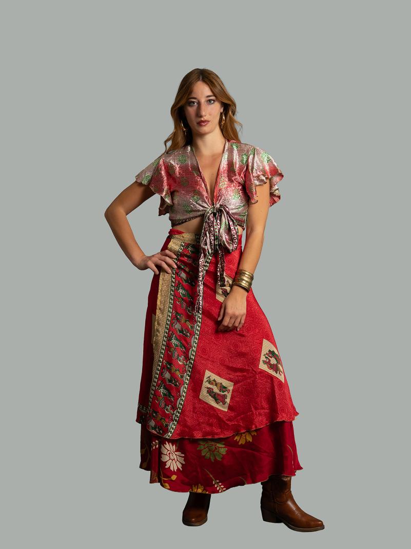 Gonna etnica lunga a portafoglio rosso – India