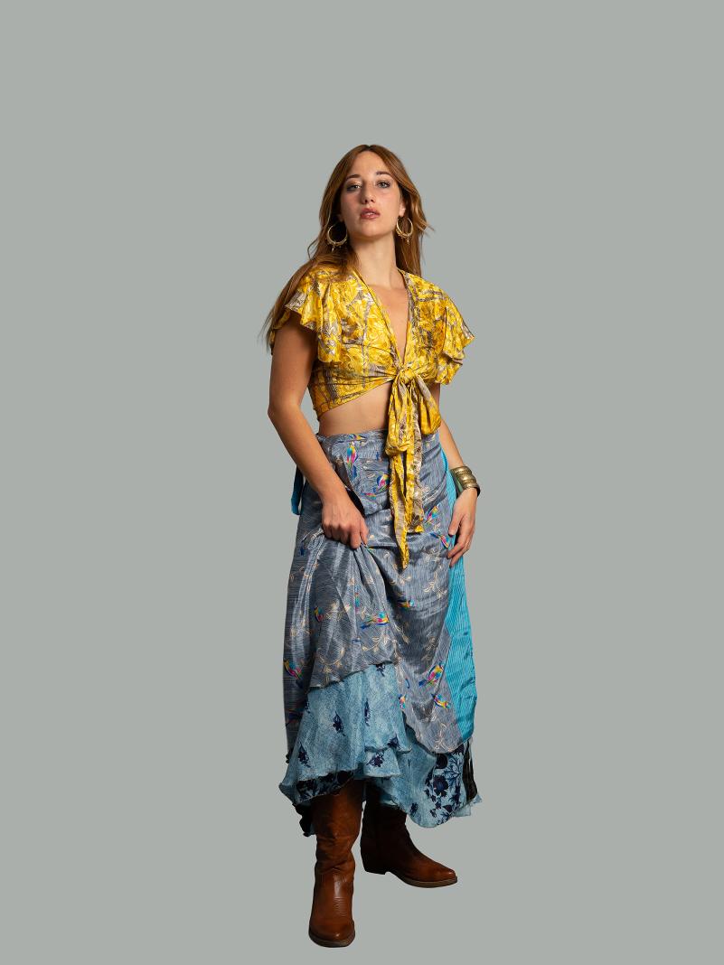 Gonna etnica lunga a portafoglio azzurro – India