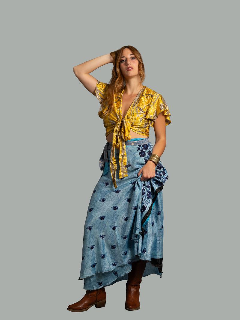 Gonna etnica lunga a portafoglio azzurro – India