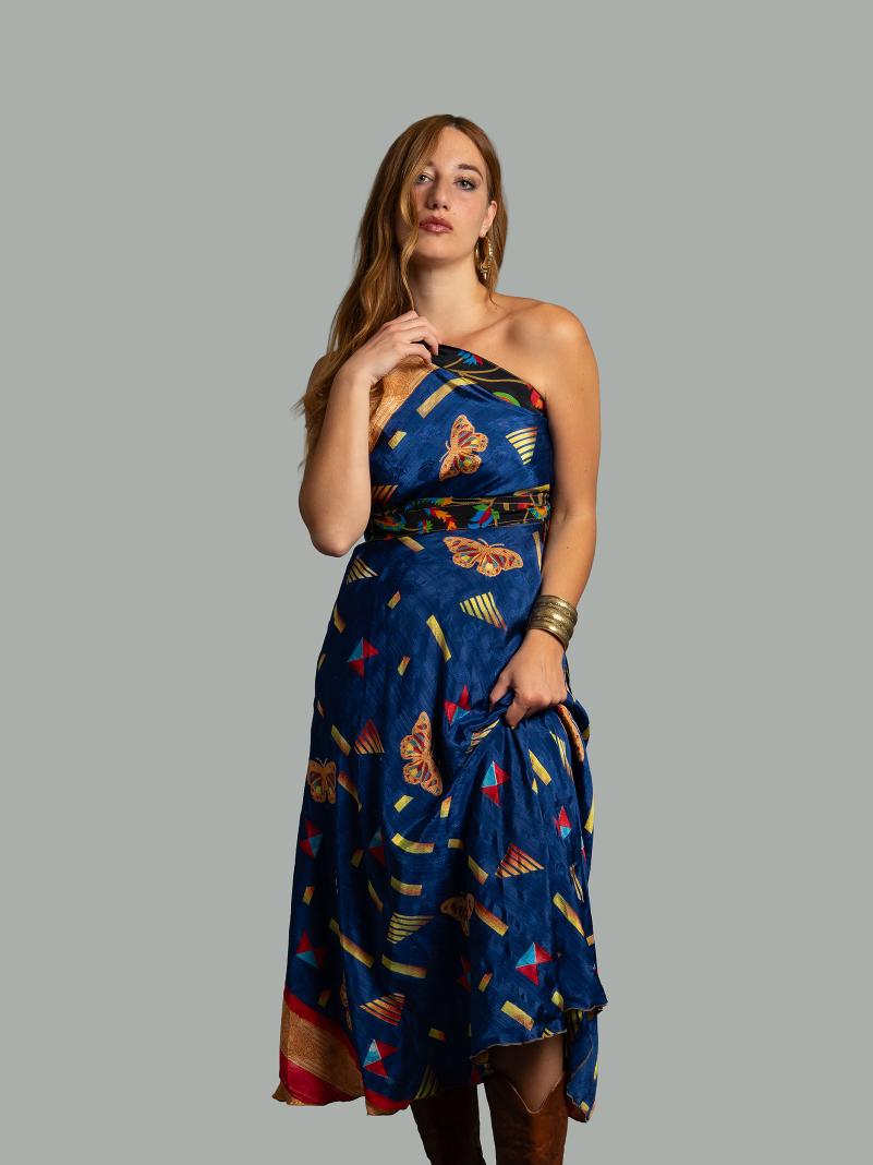 Gonna etnica lunga a portafoglio blu notte – India