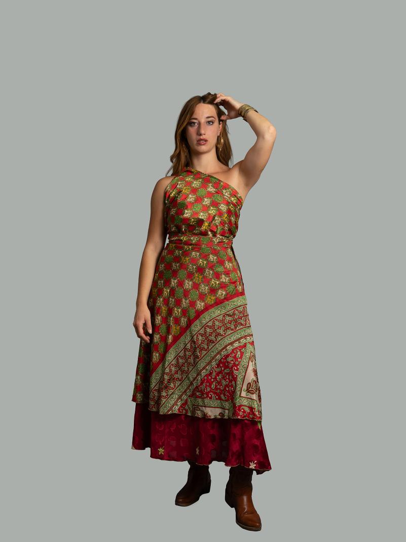 Gonna etnica lunga a portafoglio rosso – India
