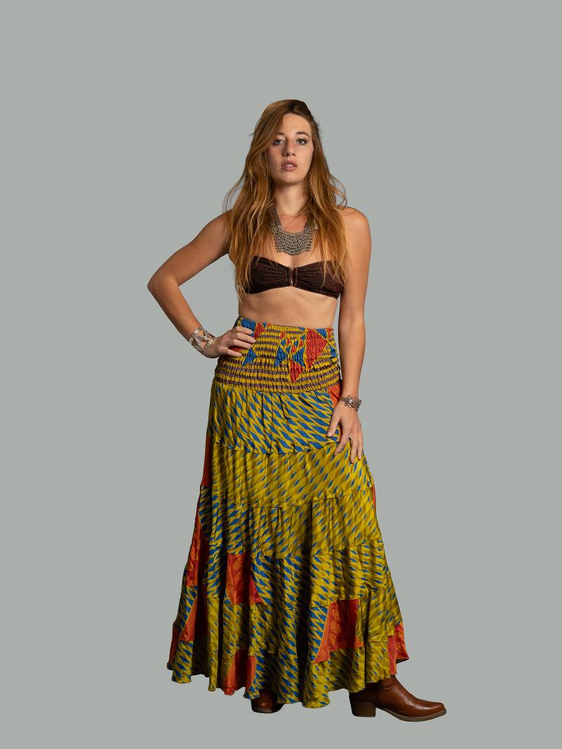 Gonna etnica a balze giallo e azzurro – Hippie