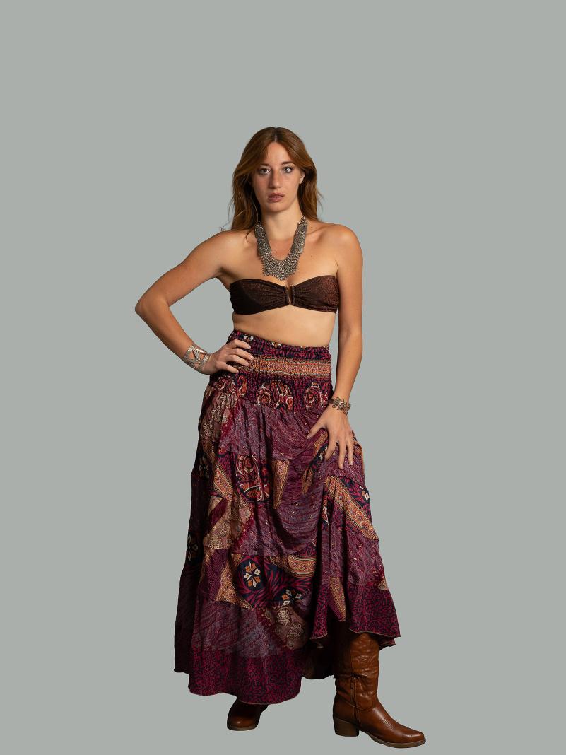 Gonna etnica a balze vinaccia – Hippie