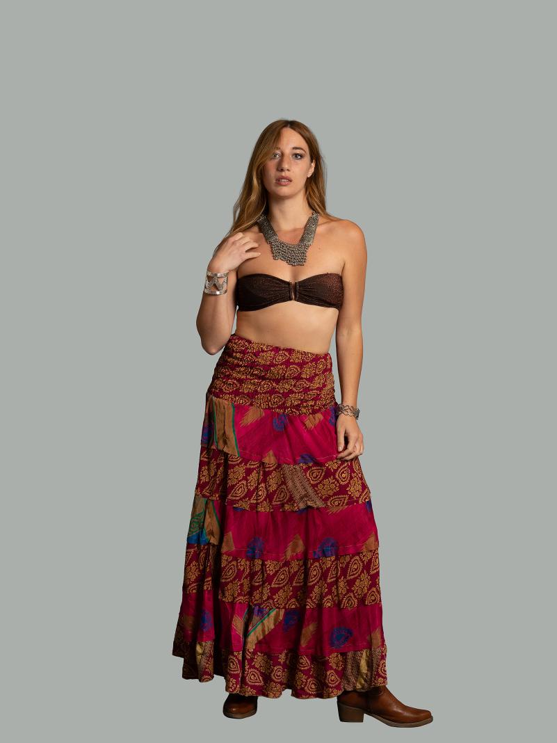 Gonna etnica a balze fucsia e rosso – Hippie