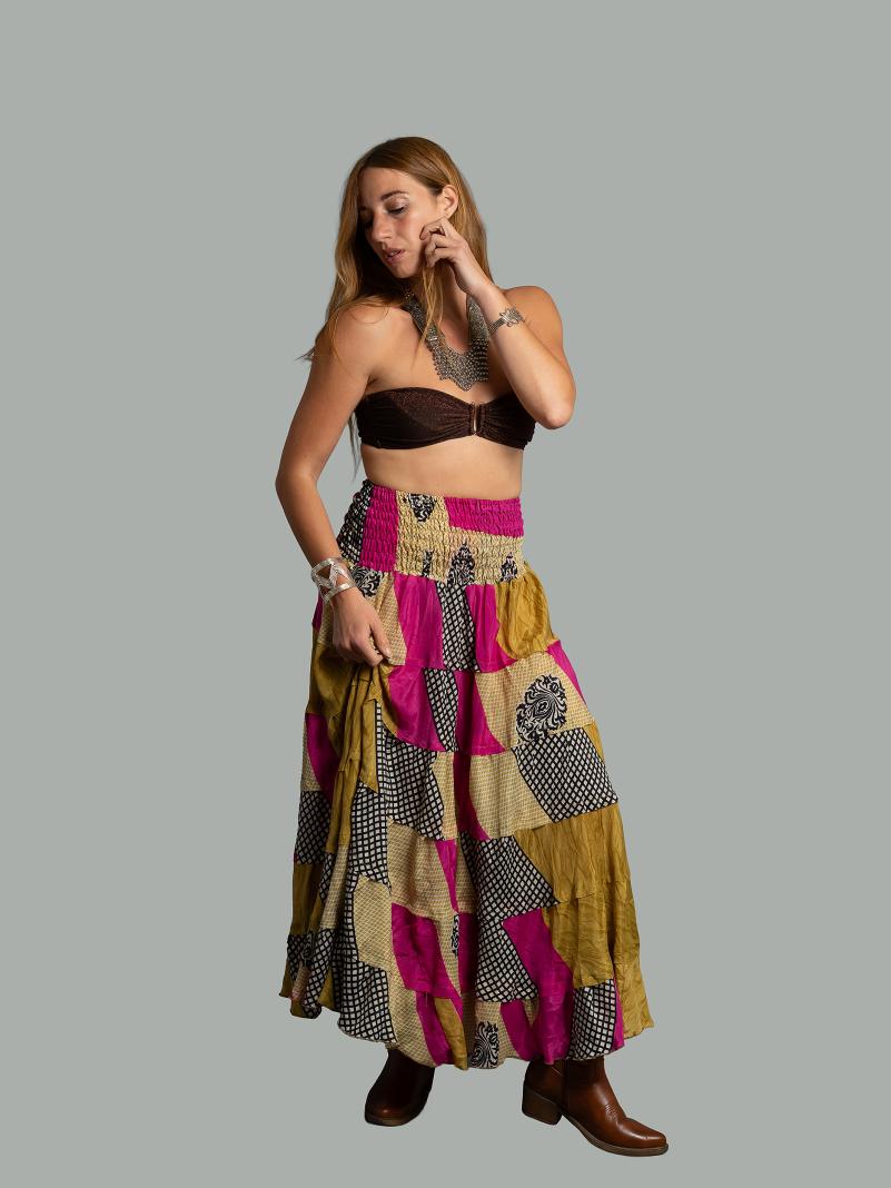 Gonna etnica a balze ocra e fucsia – Hippie