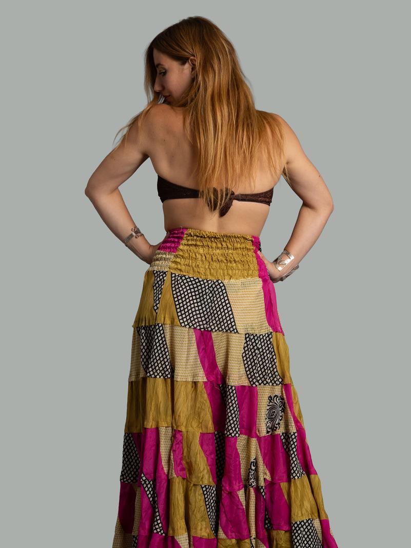 Gonna etnica a balze ocra e fucsia – Hippie