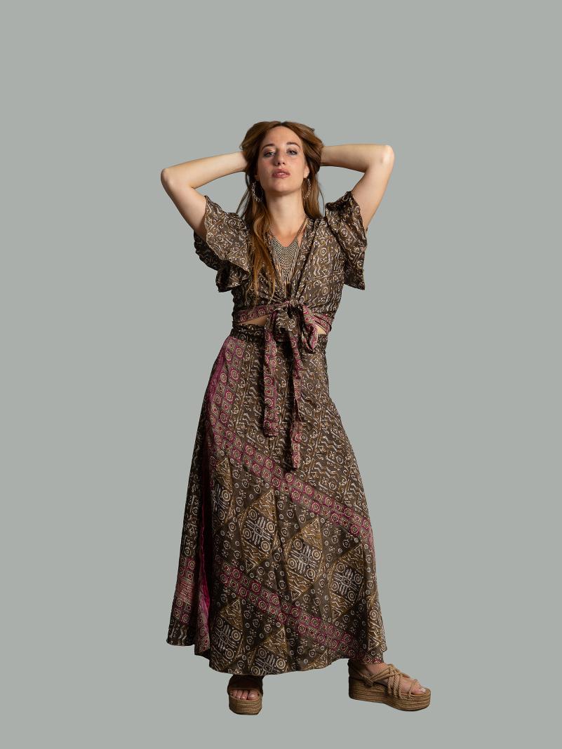 Wrap top e Gonna a Portafoglio marrone - Manali