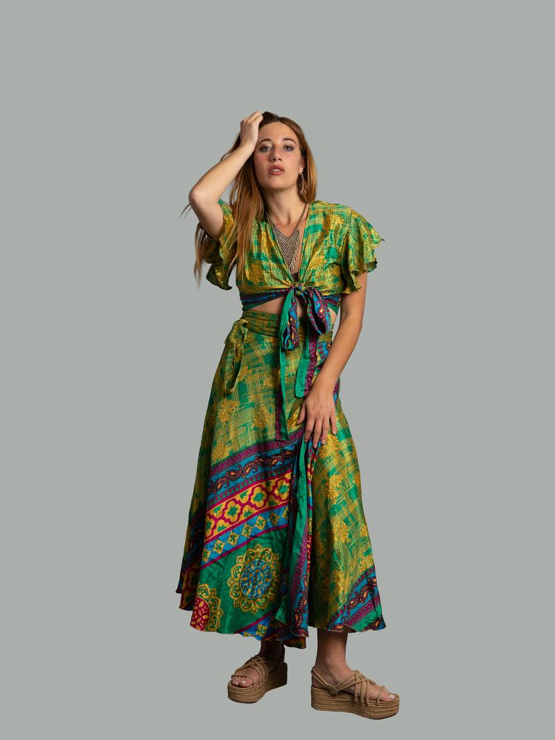Wrap top e Gonna a Portafoglio verde - Manali