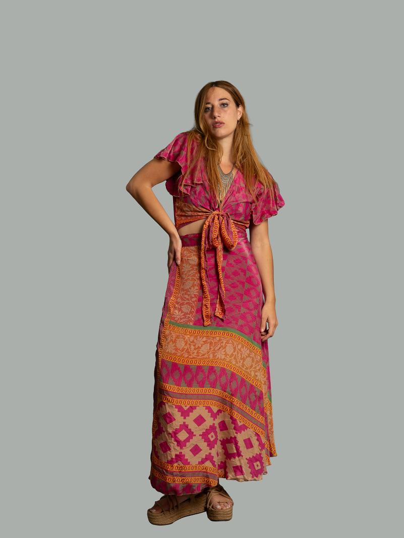 Wrap top e Gonna a Portafoglio fucsia - Manali