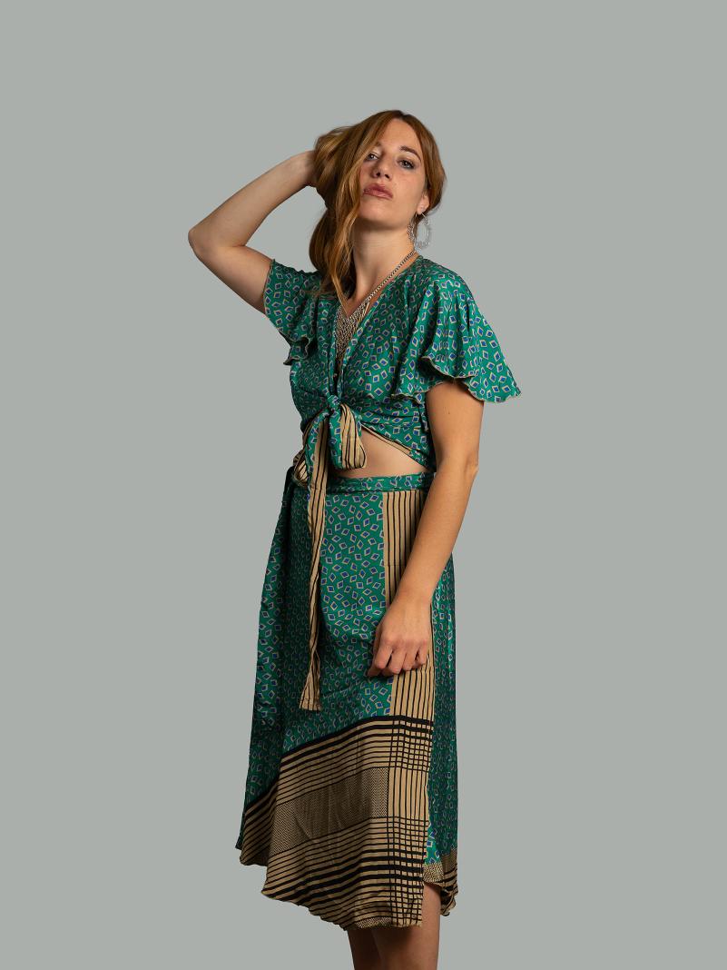 Wrap top e Gonna a Portafoglio verde - Manali