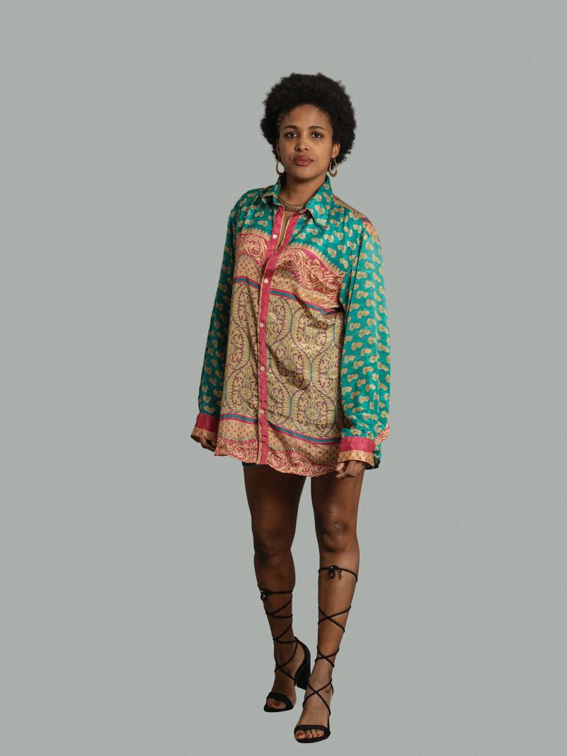 Camicia LXL acquamarina ocra e rosa