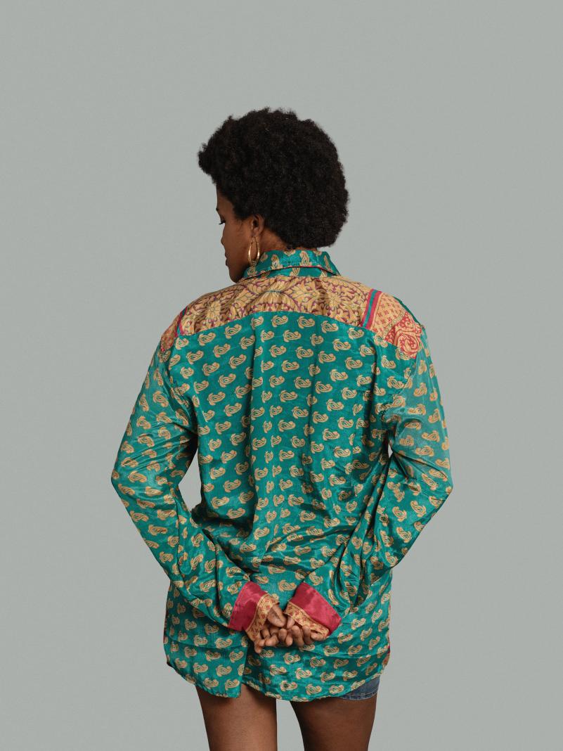 Camicia LXL acquamarina ocra e rosa