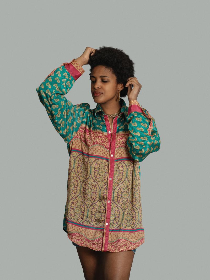 Camicia LXL acquamarina ocra e rosa