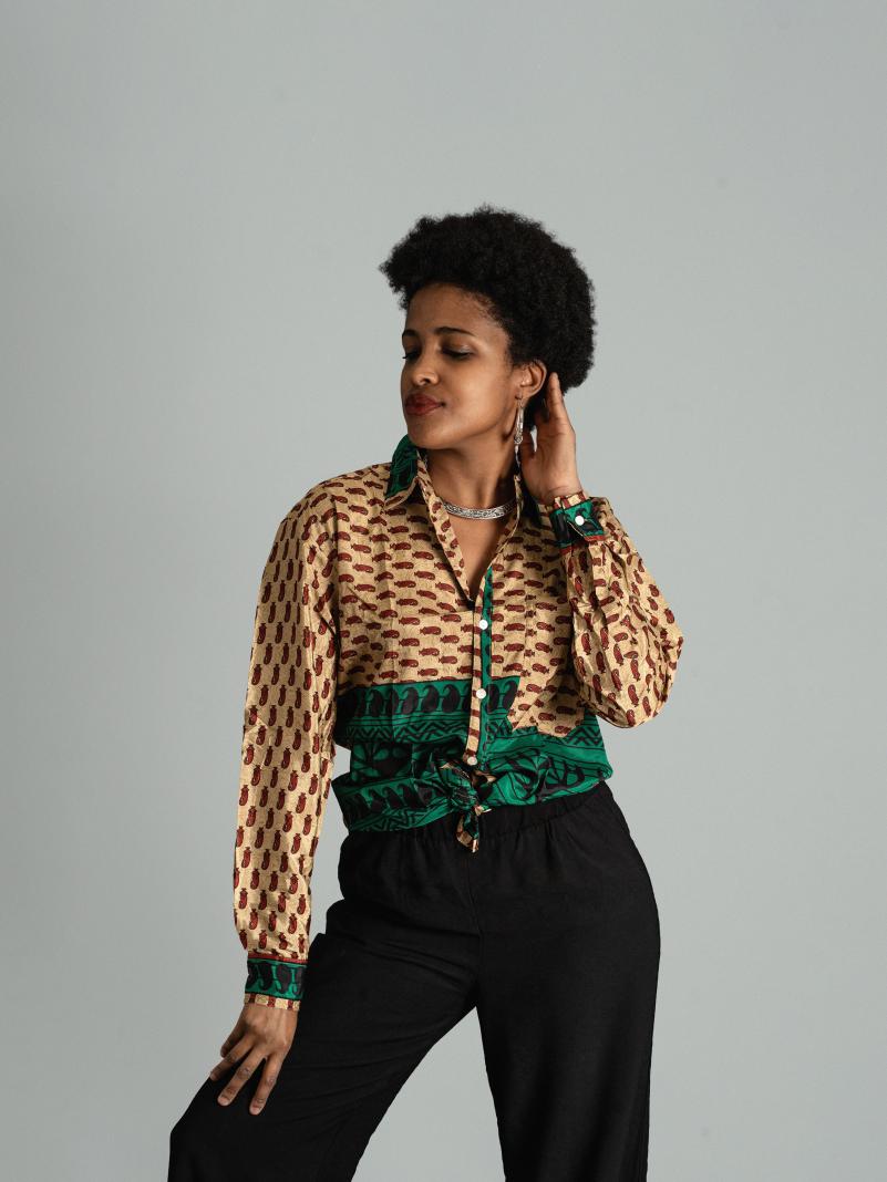 Camicia S/M ocra e verde