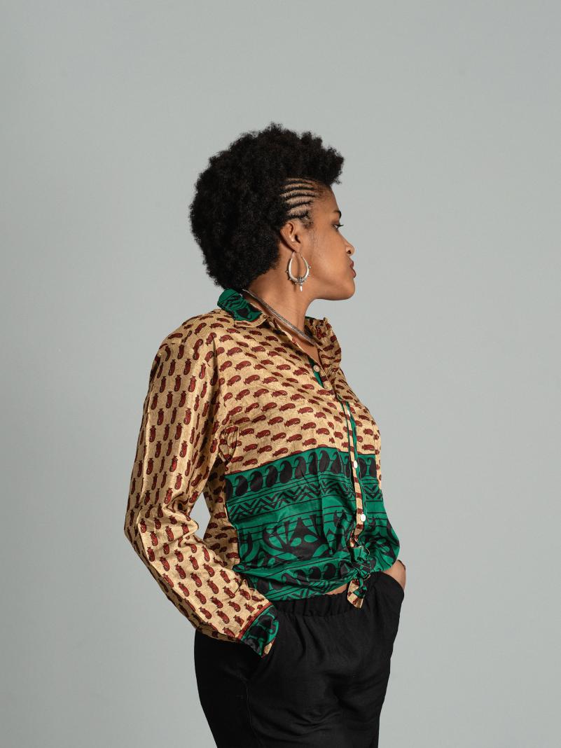 Camicia S/M ocra e verde