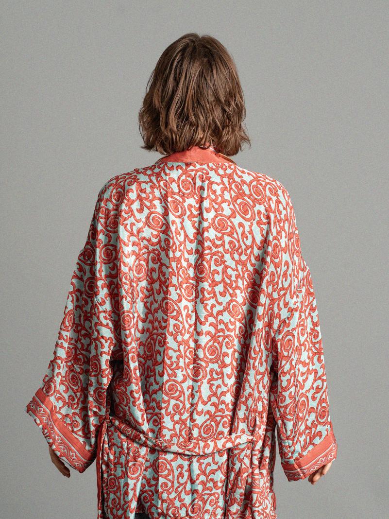 Kimono corto celeste e rosso - Kerala