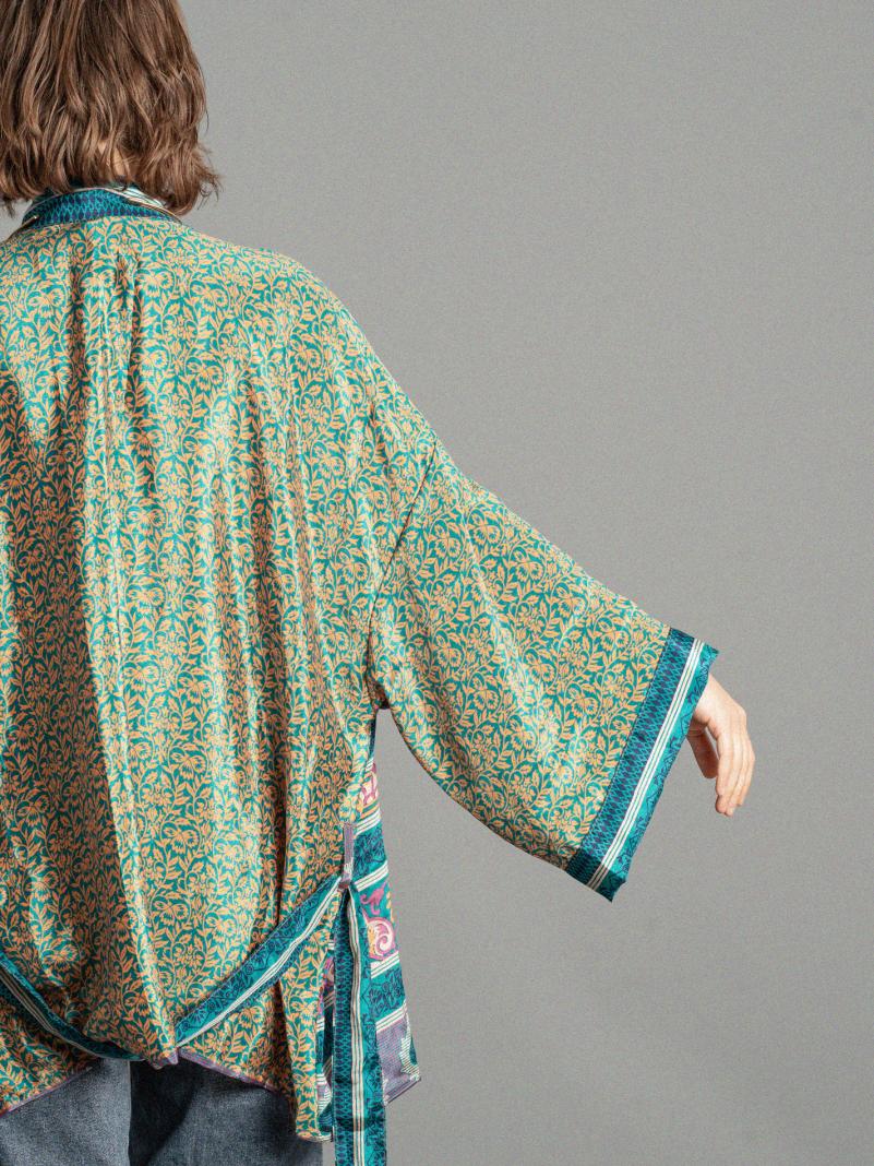 Kimono corto verde e arancione - Kerala