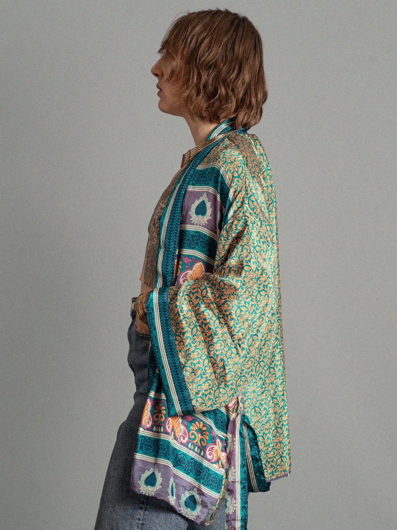 Kimono corto verde e arancione - Kerala