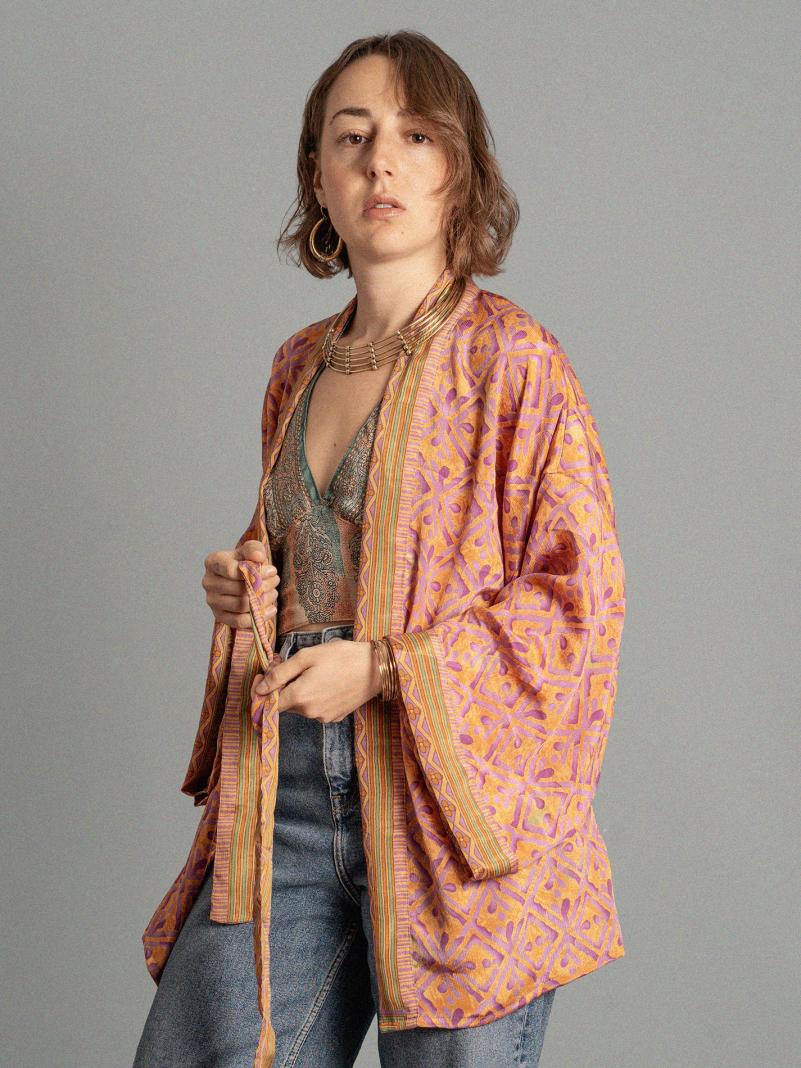Kimono corto arancione e viola - Kerala