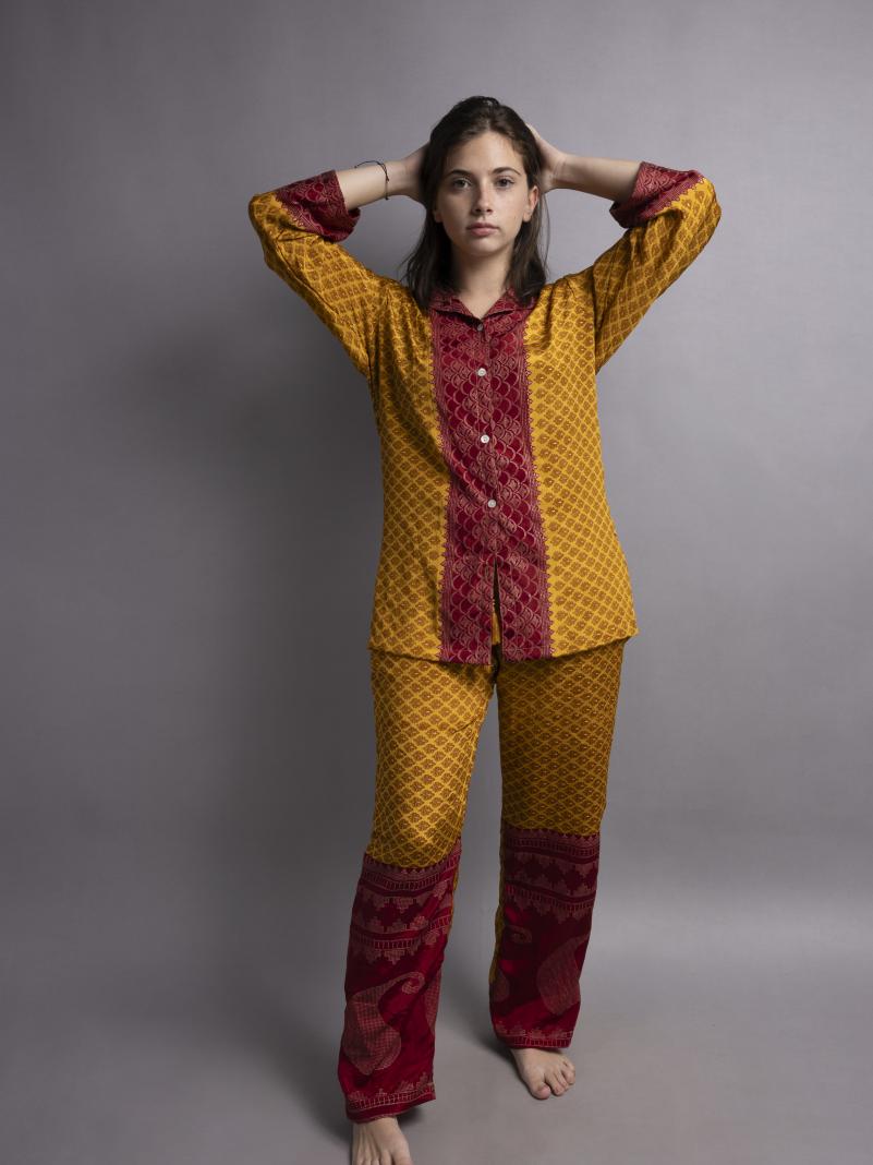 Pigiama in Sari SM - giallo e rosso