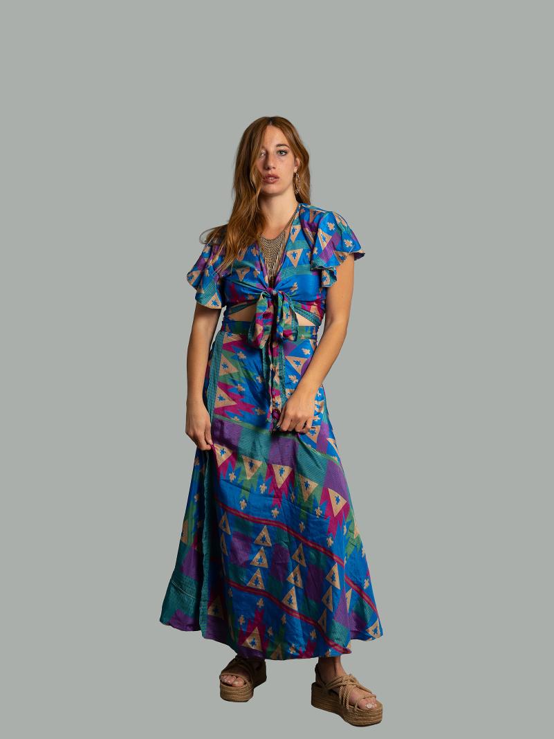 Wrap top e Gonna a Portafoglio blu - Manali
