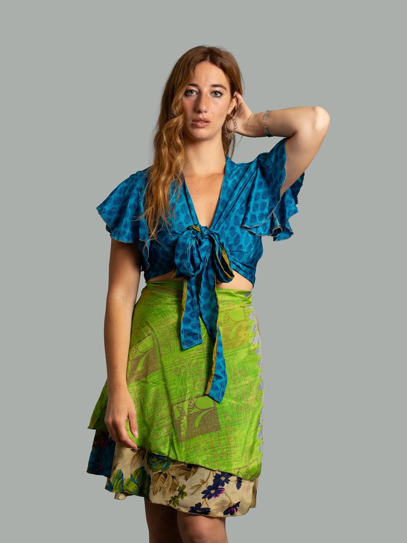 Mini Gonna etnica a portafoglio verde – Shiva