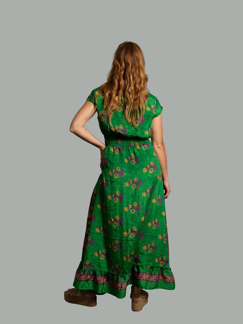 Abito lungo a girocollo verde - Agra