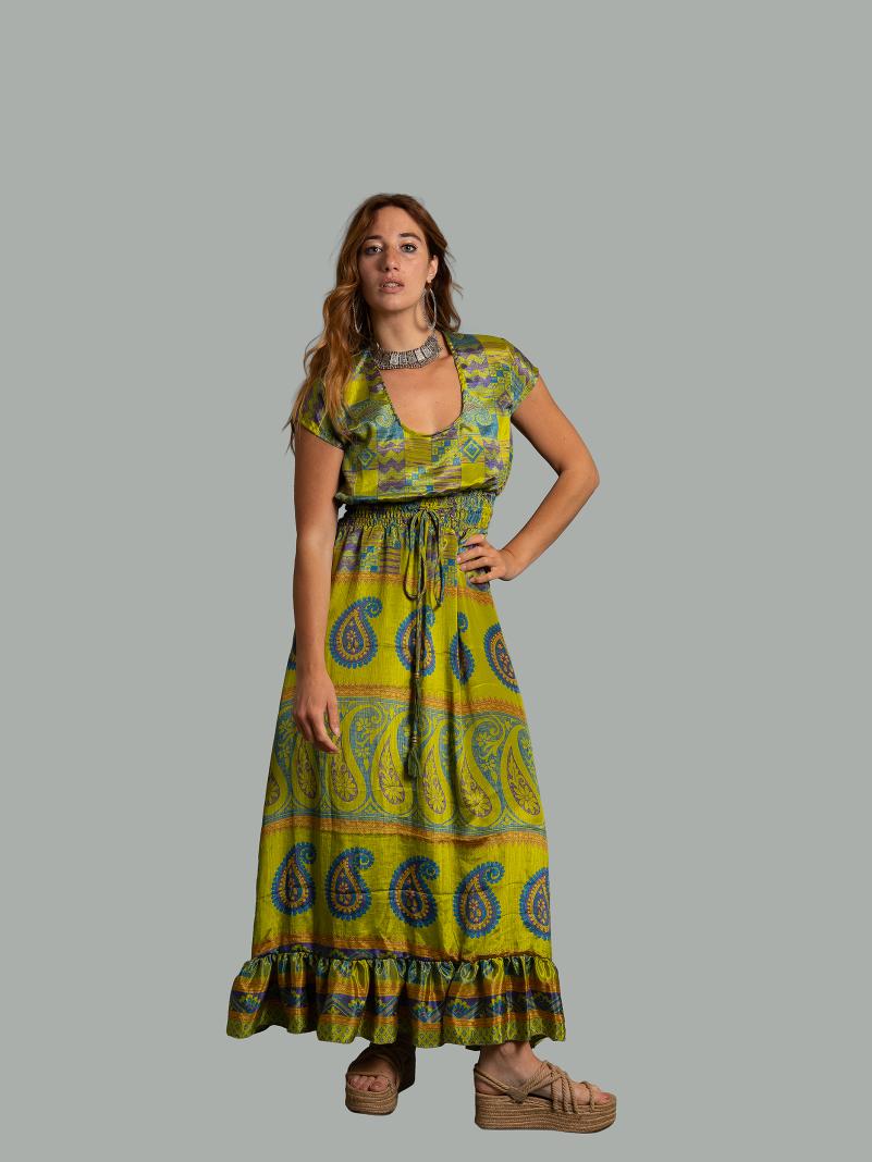 Abito lungo a girocollo lime - Agra
