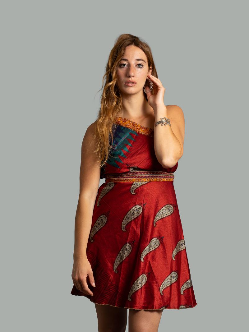 Mini Gonna etnica a portafoglio arancione e rosso – Shiva